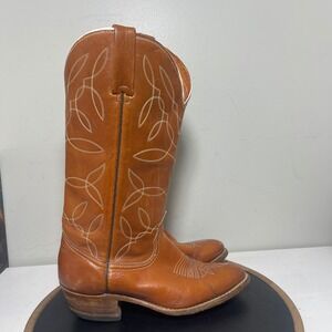 Durango West Cowboy Boots Men 9D Tan Leather Western Stitch Pull-On‎ USA Made